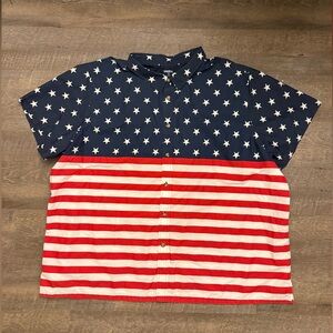 Kingsize 6XL Big American Flag Button Down Shirt USA Patriotic Top